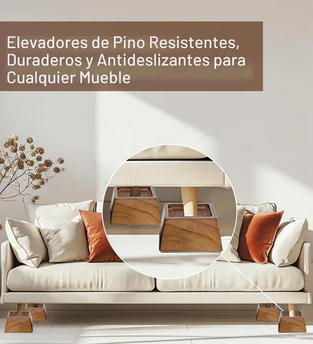 Vista 3 de Lufia Elevadores de madera de 2 pulgadas, elevadores de muebles de pino de alta calidad, resistentes, elegantes y que ahorran espacio para sofá