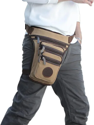 Vista 3 de Drop Leg Bag Military Tactical Motorcycle Ride Crossbody Backpack Cross Outdoor Bike Cycling Hiking Thigh Bag Waist Pouch for Men Khaki
