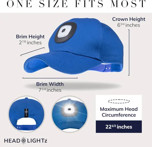 Vista 20 de HEAD LIGHTZ Gorra de béisbol LED recargable, luz USB integrada con 3 niveles de brillo, perfecta para correr, caminar, acampar, sombrero iluminado