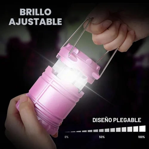 Vista 5 de Paquete de 2 mini linternas LED rosas para acampar, luces portátiles para acampar, lámparas con mango al aire libre, luces de emergencia esenciales