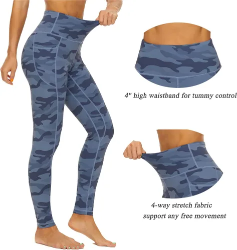 Vista 3 de iniber Pantalones de yoga de cintura alta con bolsillos para mujer, elásticos en 4 direcciones, suaves, para correr, entrenamiento, pantalones