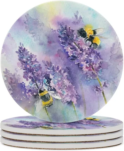 Vista 9 de Van Gogh - Juego de 4 posavasos abstractos de cerámica de diatomita absorbentes con base de corcho, protección de mesa, adecuados para mesas de Gato
