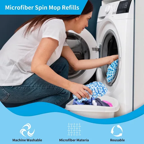 Vista 4 de Paquete de 4 cabezales de repuesto para trapeador giratorio compatible con el sistema RinseClean de 2 tanques, solo repuestos de microfibra (4)