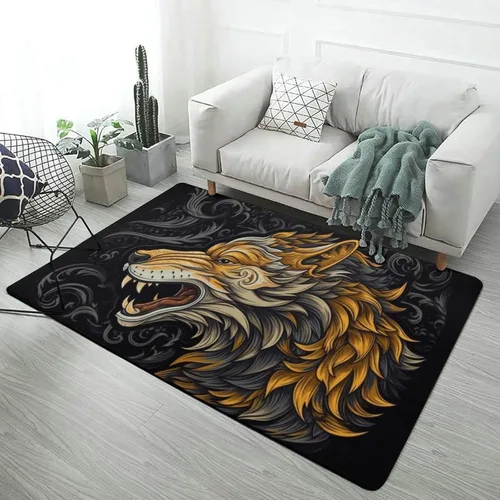Vista 14 de Alfombra de lobo Fenrir de la mitología nórdica, decoración del hogar, dormitorio, sala de estar, alfombra suave y ligera de franela absorbente