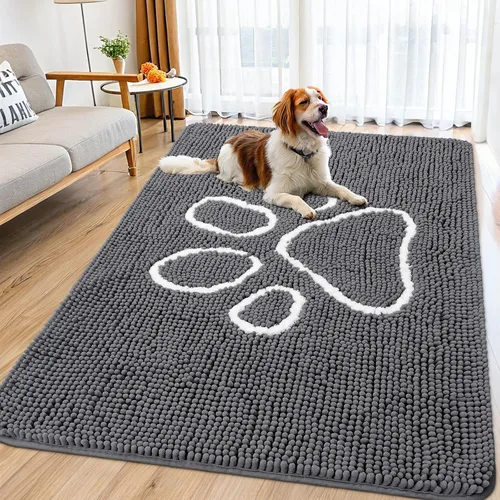 Vista 125 de Smiry Tapete para puerta de perro para patas fangosas, absorbente y Gris y negro