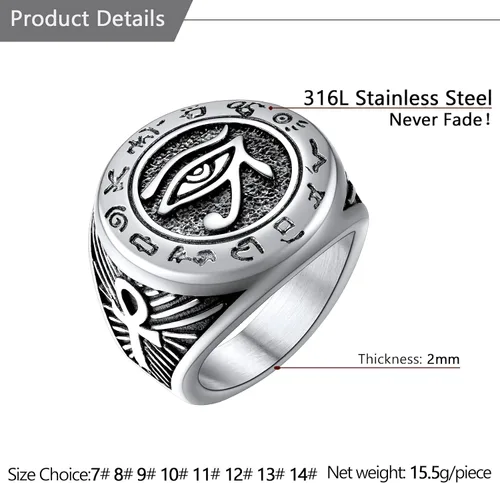 Vista 5 de U7 Jewelry Ankh Rings Ancient Egyptian Eye of Ra Horus Ring Stainless SteelGold PlatedBlack Color Egypt Symbol Rings for Men Women