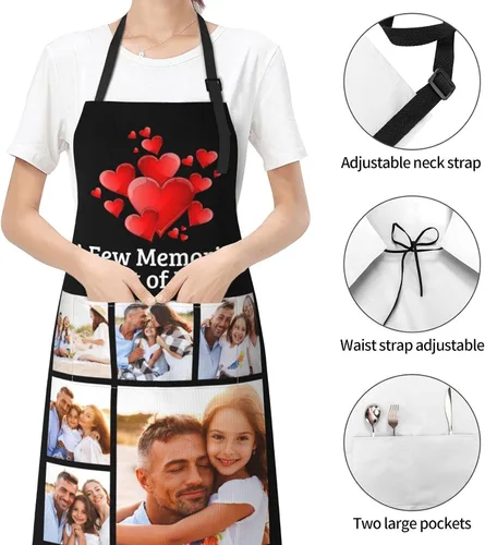 Vista 6 de EAQ Delantales personalizados para mujeres y hombres, delantales personalizados con foto personalizada para cocinar, servir, cafetería