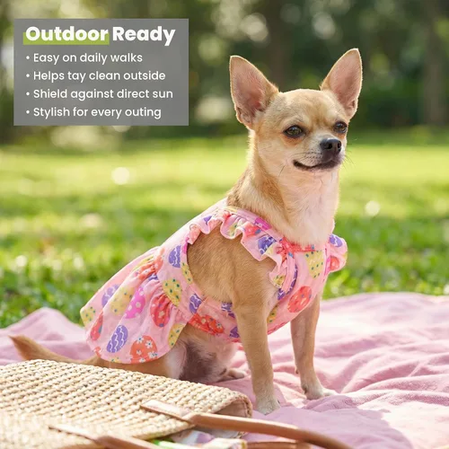 Vista 8 de Fitwarm Vestido de huevo de Pascua para perro, ropa de vacaciones para perros pequeños y niñas, traje de Pascua para mascotas, rosa, amarillo