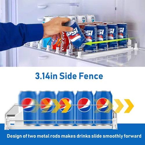 Vista 2 de Organizador de bebidas para refrigerador, dispensador organizador de latas de soda para refrigerador con deslizamiento automático de empuje, 3 filas
