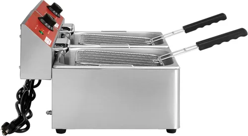 Vista 4 de Kratos Freidora eléctrica comercial para encimera, freidora de tanque doble con canastas, freidora de acero inoxidable para restaurantes y soportes