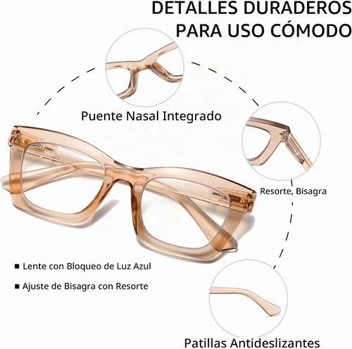 Vista 2 de Lentes de lectura elegantes para mujer con bloqueo de luz azul y bisagra de resorte