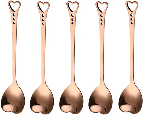 Vista 7 de Juego de 10 cucharas de postre de acero inoxidable en forma de corazón para el hogar, restaurante, cafetería y bar, diseño elegante, uso
