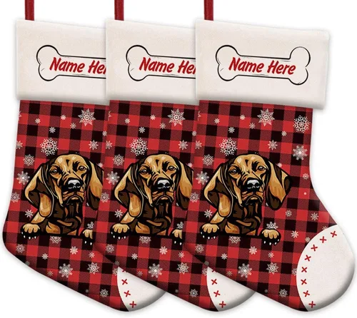 Vista 21 de Foto personalizada, Feliz Navidad, búfalo rojo, a cuadros, feliz perro, calcetín de Navidad, copo de nieve, decoración de vacaciones, calcetín