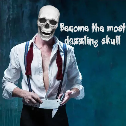 Vista 5 de TGYYJH11 - Máscara de Halloween, máscara de esqueleto humano 3D con mandíbula móvil, máscara de Halloween para adultos (blanco, tamaño universal)