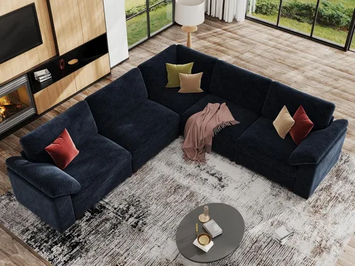 Vista 60 de EASE MOOSE Sofá modular verde seccional de gran tamaño en forma de L Pana verde