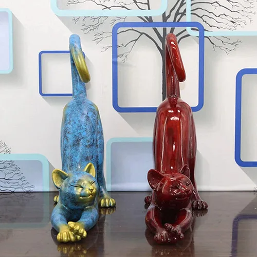 Vista 6 de Figuras de gato preciosa estatua de gato animal escultura adornos para el hogar, dormitorio, sala de estar, jardín, oficina, color azul