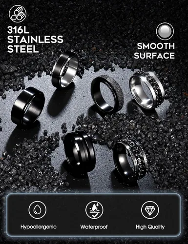 Vista 2 de sailimue Anillos giratorios de acero inoxidable para hombres