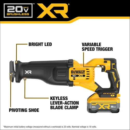 Vista 3 de DEWALT Kit de sierra recíproca inalámbrica XR de 20 V MAX XR POWERPACK con batería y cargador incluidos (DCS384WW1)