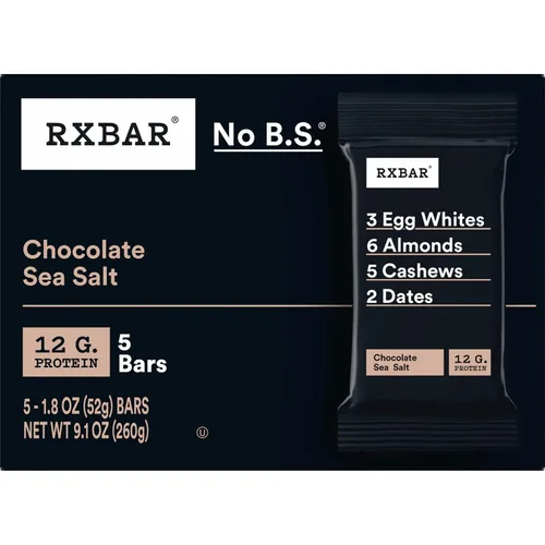 Vista 7 de RXBAR Barritas de proteína, 12g de proteína, snacks sin gluten, chocolate con sal marina (6 cajas, 30 barras)
