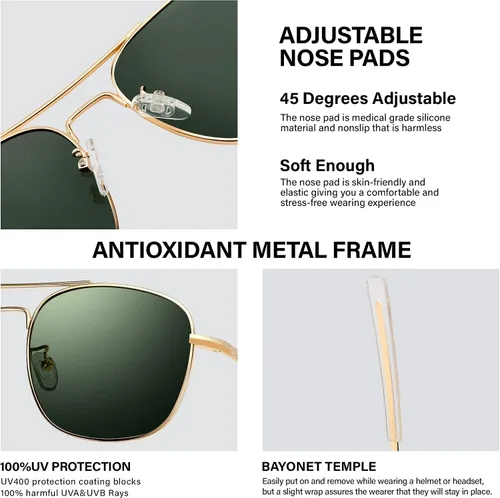 Vista 3 de Peekaco Gafas de sol de aviador para hombre estilo militar polarizadas marco de metal con patillas de bayoneta NegroAzul