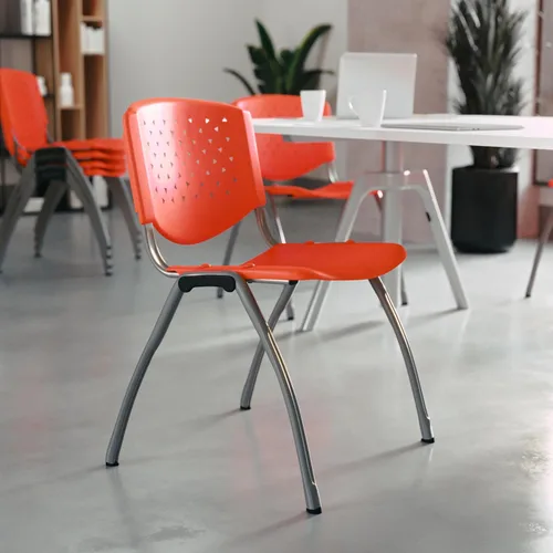 Vista 11 de BizChair Casa y Oficina Silla de Pila de Plástico Verde con Respaldo Perforado - Silla de Invitados