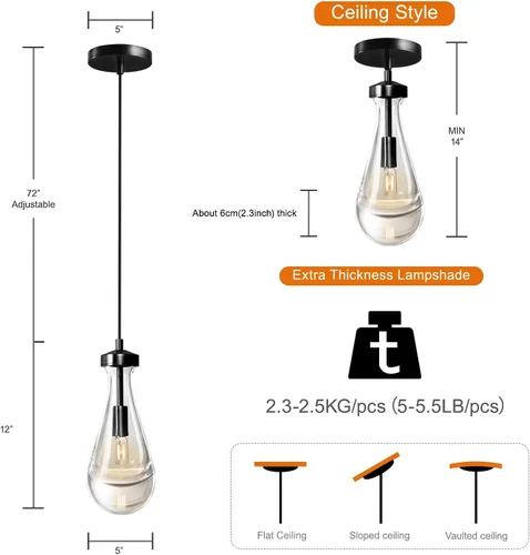 Vista 5 de Luces Colgantes Modernas en Forma de Gota de Lluvia Juego de 2, Luces Colgantes de Bronce para Isla de Cocina, Luz Colgante Negra Luces de Isla