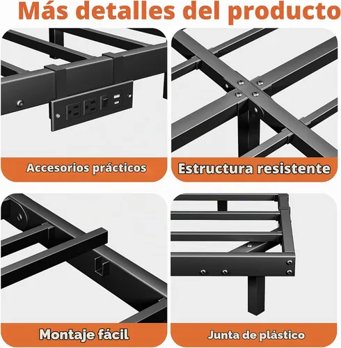 Vista 7 de qimamo Marco de Cama Flotante Full de 10 Pulgadas con Luces LED Inteligentes y Estación de Carga, Marco de Cama Full de Metal Moderno, Fácil
