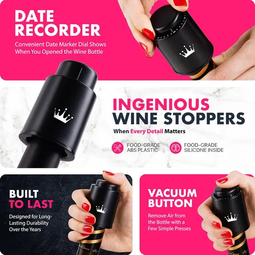 Vista 4 de VINABON Juego de tapones de vino al vacío [paquete de 2] – Actualizado 2026 conserva la frescura y el sabor durante 15 días. Diseño mejorado de un