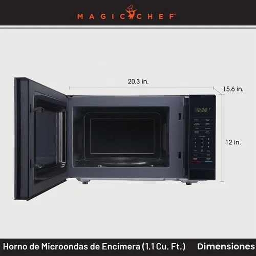 Vista 2 de Magic Chef Horno microondas compacto para encimera, 1000 vatios, negro, 1.1 pies cúbicos - Aparato de cocina digital con cocción de un solo toque