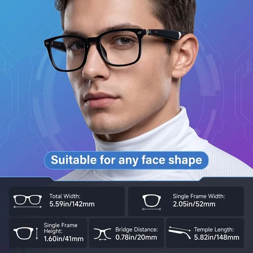 Vista 8 de Gafas inteligentes AI con traducción de 164 idiomas y audio Negro