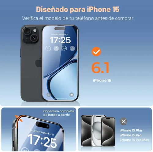 Vista 2 de UNBREAKcable Paquete de 3 protectores de pantalla para iPhone 15, vidrio templado doble a prueba de roturas [marco de instalación fácil]