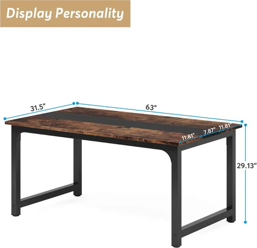 Vista 2 de Tribesigns Mesa de comedor de 63 x 31.5 pulgadas, mesa de cocina industrial para 4-6 personas, mesa de comedor rectangular para comedor, cocina