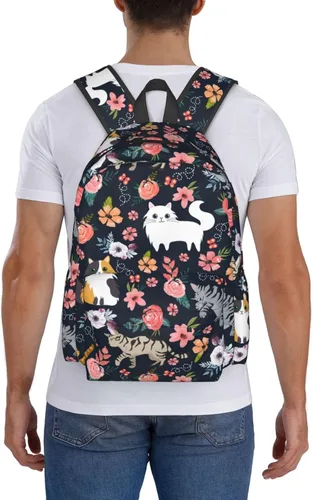 Vista 9 de Mochila de seta de 16 pulgadas Mochila de viaje ligera para portátil, Flor de gato, Classic