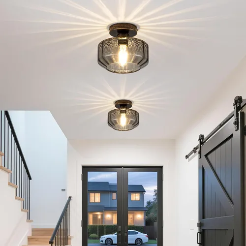 Vista 7 de Lámpara de techo empotrada de vidrio ahumado con LED de 1200 lúmenes, color negro champán dorado de 8.66 pulgadas, accesorio clasificado para Negro