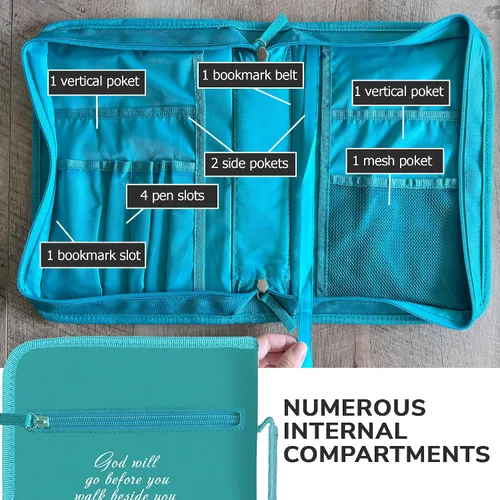 Vista 4 de DEHITE Funda para la Biblia para mujer, bolsas de transporte de la Biblia, tamaños medianos y grandes, ranuras para bolígrafos, tela de primera