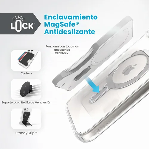 Vista 4 de Speck Funda transparente para iPhone 15 Plus – Bloqueo de bloqueo antideslizante ClickLock, diseñada para MagSafe, protección contra caídas
