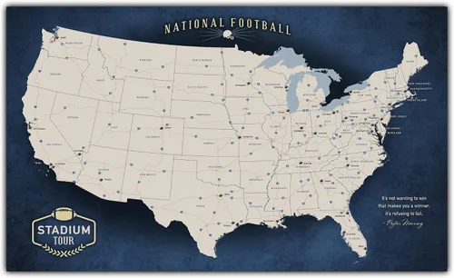 Vista 12 de HolyCowCanvas Rastreador de mapas de estadio de fútbol de lona personalizado con alfileres, pelotas de fútbol de metal, regalo deportivo