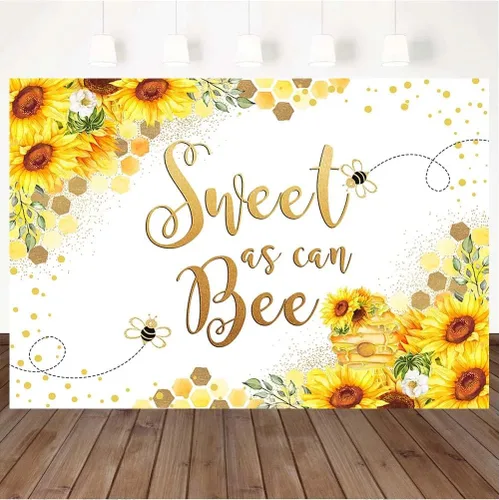 Vista 2 de Sweet as can Bee - Telones de fondo de fotografía de cumpleaños de bebé, decoración de fiesta de girasol, decoración de fiesta de recién nacido