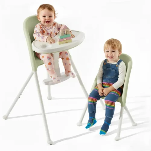 Vista 10 de Mallify Silla alta plegable, silla alta portátil para bebé que ahorra espacio con doble bandeja extraíble, moderna silla convertible para bebés