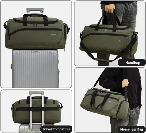 Vista 6 de FIORETTO Bolsa de deporte para hombre con bolsillo húmedo y compartimento para zapatos, ideal para viajes, gimnasio, deportes, natación, A-Verde