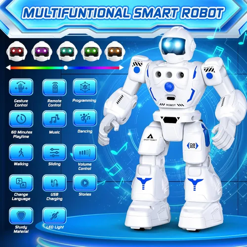 Vista 9 de Juguetes de robot para niños de 3 a 5 años, regalo de robots 2-Blanco