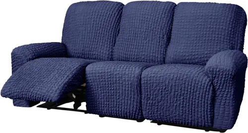 Vista 23 de vctops 4 fundas para sillas reclinables con textura de sirsaca a cuadros, suaves y elásticas, protector de muebles antideslizante con parte inferior