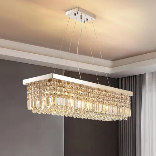 Vista 14 de Araña rectangular, con gotas de cristal, de Siljoy, iluminación moderna, montaje empotrado en el cielorraso, aplique de luz, Blanco, Siljoy-411