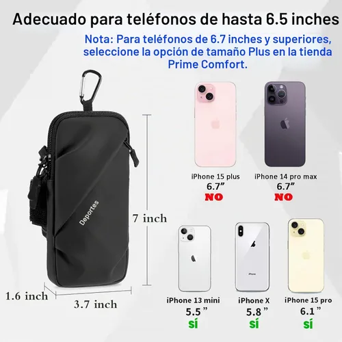 Vista 5 de Prime Comfort Soporte para Teléfono con Banda para el Brazo, Pequeña Bolsa Cruzada de Hombro Tipo Funda con Bandas para el Brazo, Compatible
