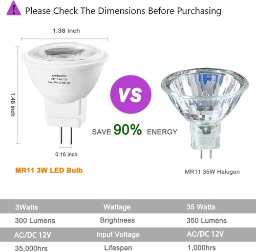 Vista 3 de Bombillas LED KAKEMONO MR11 GU4, 3 W, 12 V, color rojo y verde, reemplazan 10 W, 20 W, 35 W halógenos, GU4.0 para decoración navideña, iluminación