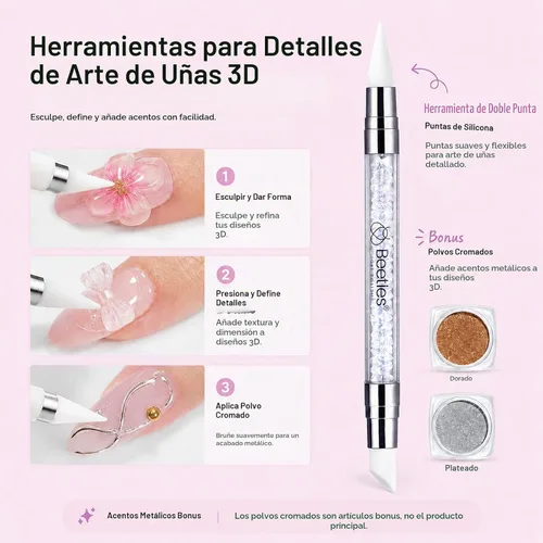 Vista 5 de Beetles - Gel de uñas sólido constructor, gel transparente 3D de 1.06 onzas para esculpir, gel de construcción de gel duro con polvo de uñas