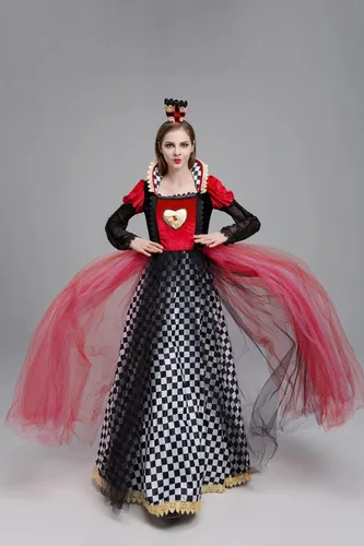 Vista 8 de OASMA Disfraz de reina para mujer, disfraz de Halloween del país de las maravillas, corazones rojos reales, carnaval, cosplay para adultos