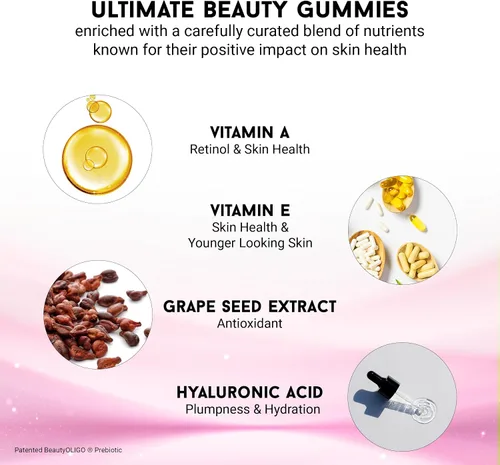 Vista 5 de Joyce Giraud Ultimate Beauty Gommies, suministro para 30 días, apoya la hidratación de la piel y el tono saludable de la piel, 90 gomitas
