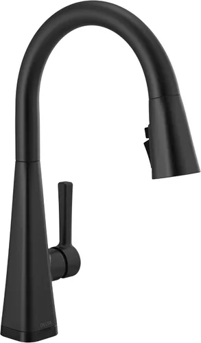 Vista 17 de Delta Lenta - Grifo de cocina dorado cepillado con rociador extraíble, moderno grifo de fregadero de cocina de un solo agujero, mango único, oro Oro