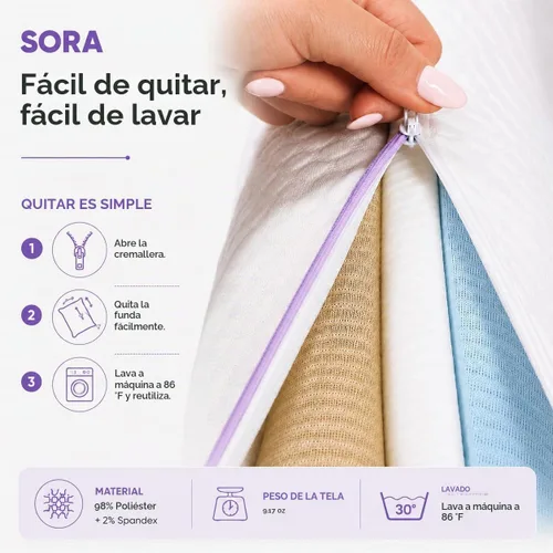Vista 9 de Ajustar - Almohada de espuma viscoelástica ajustable - Gel refrescante, altura y firmeza personalizables de 3 capas, soporte ergonómico